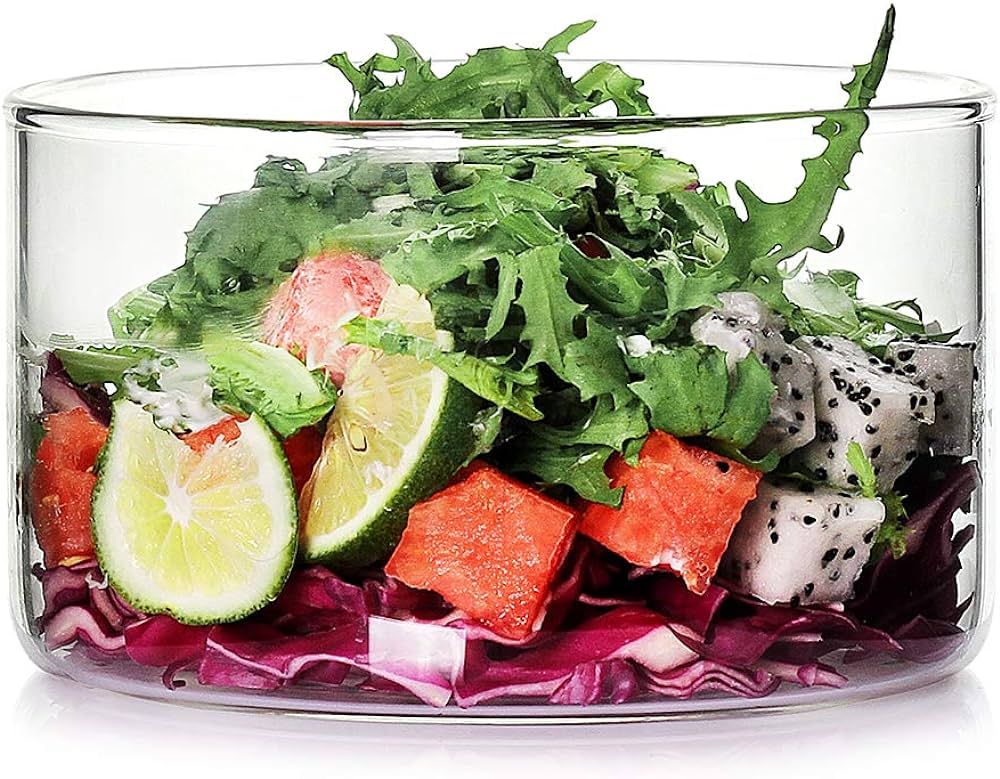 LUXU Glass Salad Bowl Set of 3 Glass,1 of 46OZ Salad Bowl,1 of 29 OZ Mixing bowl,1 of 15 OZ Fruit... | Amazon (US)