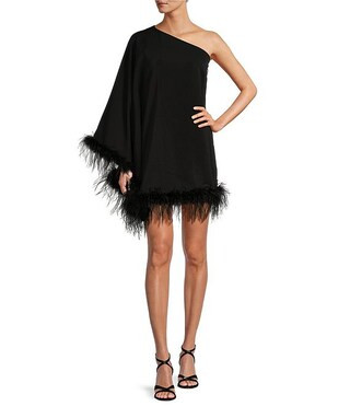 Antonio Melani Cosima Feather Trim Asymmetrical One Sleeve Shift Mini Dress | Dillard's | Dillard's