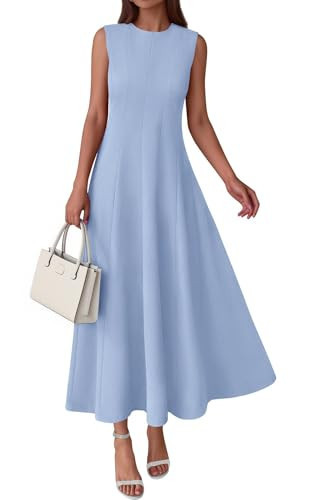 PRETTYGARDEN Sleeveless Crewneck Spring Maxi Dresses for Women 2026 Elegant Classy Semi Formal A Line Modest Party Dress (Light Blue, Large) | Amazon (US)