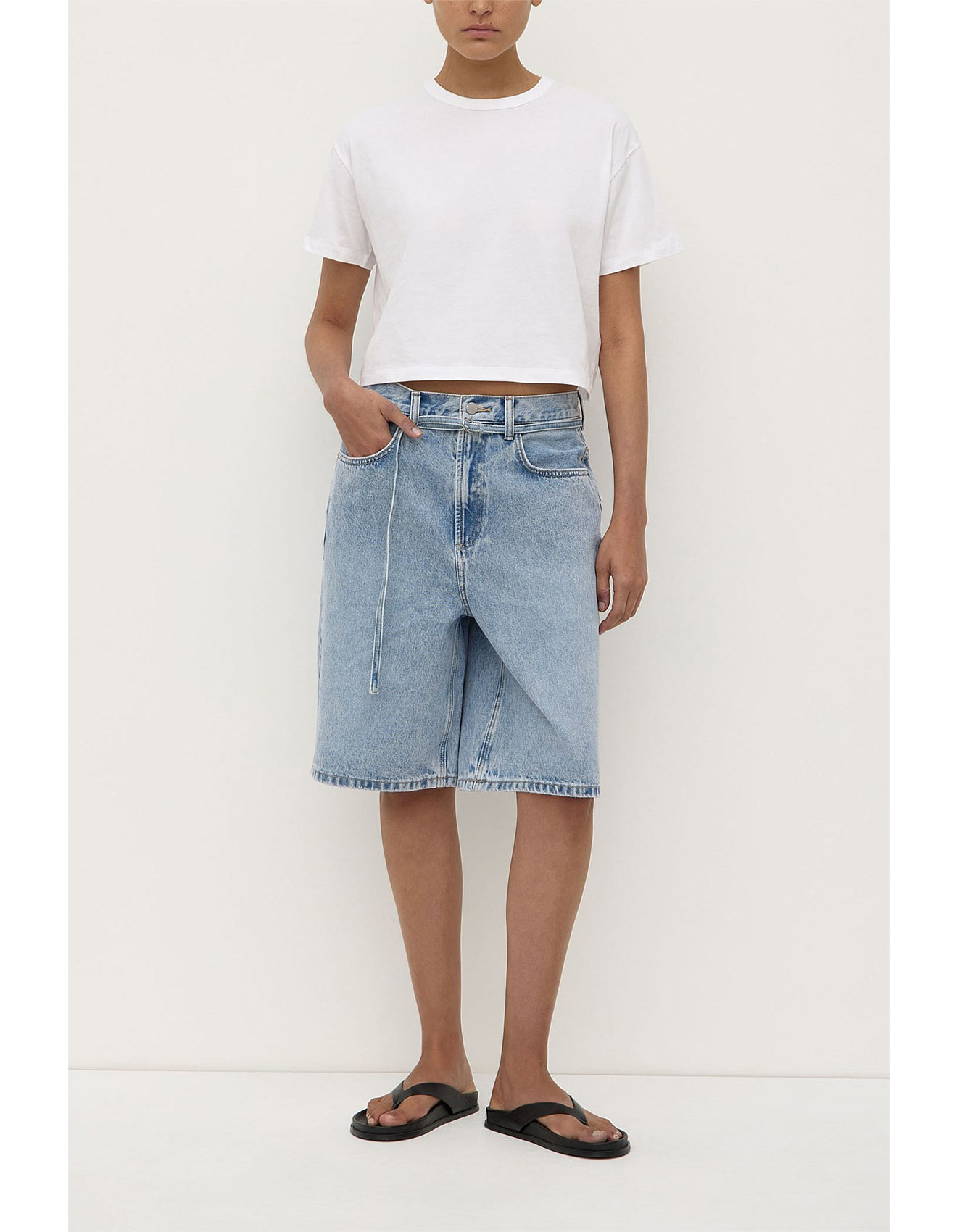 Loose Fit Long Denim Short Mid Stone Wash | David Jones (Australia & New Zealand)