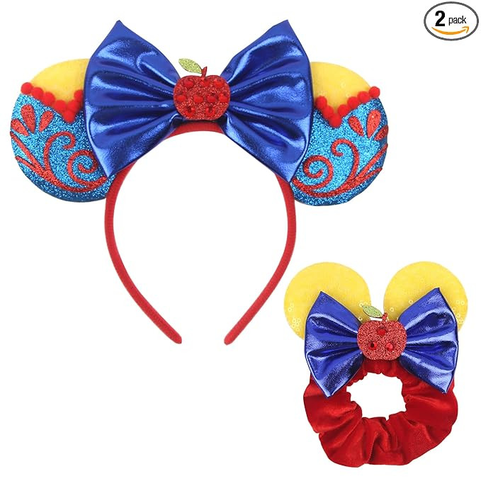 Shiny Mouse Ears Headband Snow White Scrunchies with Bow Princess Costume Headwear for Women Head... | Amazon (US)