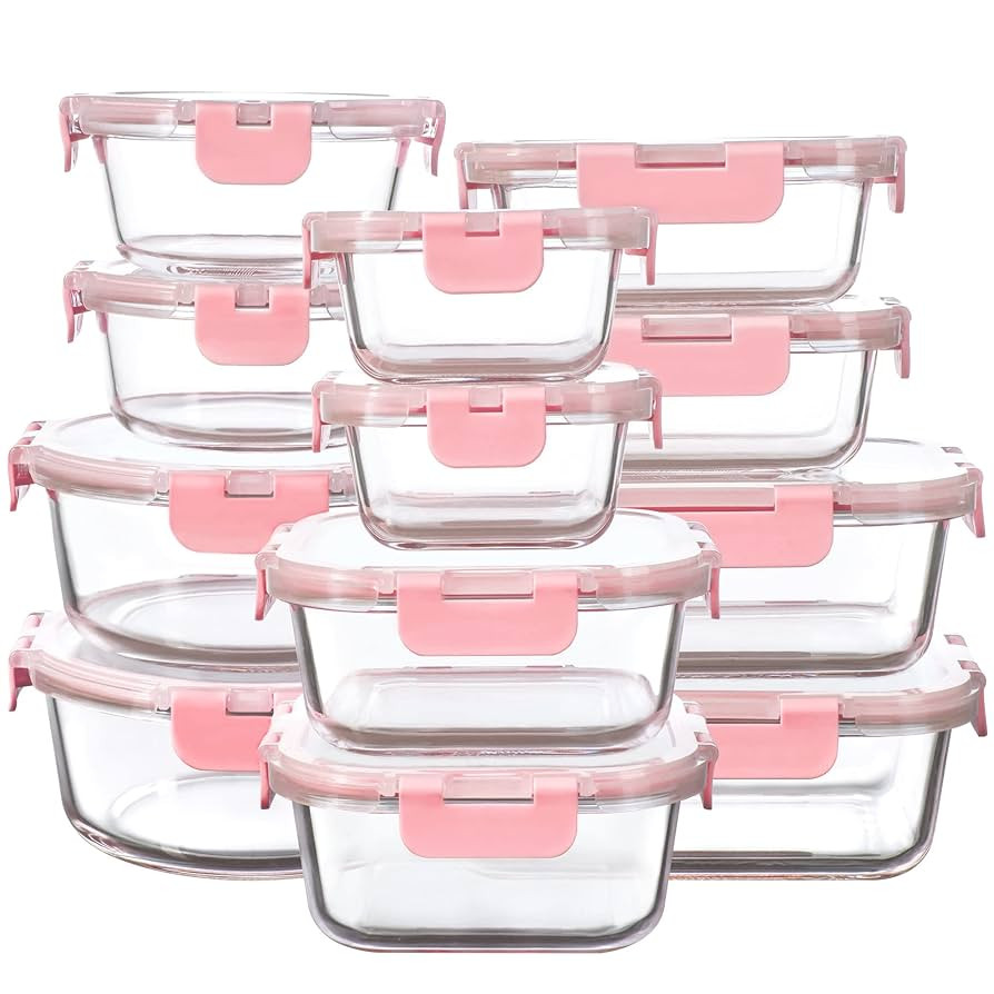 12 Pack Glass Storage Containers with Lids, Leak-Proof Meal Prep Containers, Dishwasher/Microwave... | Amazon (US)
