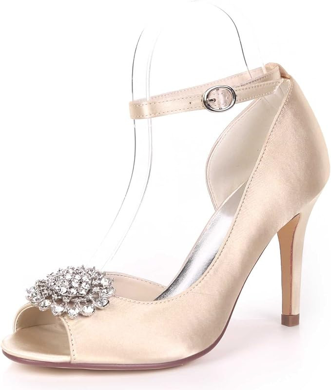 TarfiC Women's Peep Toe Satin Wedding Buckle Bride Comfortable High Heel Bridal Shoes Evening Pro... | Amazon (US)