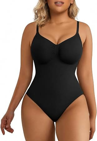 SHAPERX Women's Tummy Control Shapewear Thong Bodysuit Seamless Waist Snatching Body Shaper | Amazon (US)