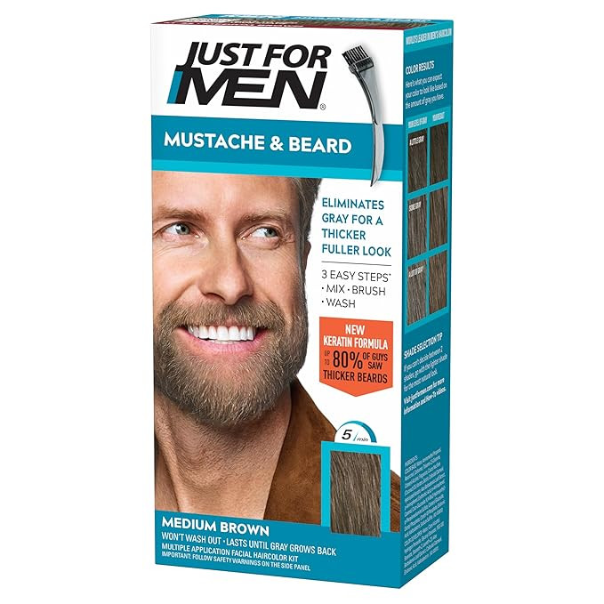Just For Men Mustache & Beard multiple uses Beard Coloring for Gray Hair with Brush, With Keratin... | Amazon (US)