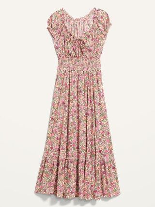 Smocked Waist-Defined Floral-Print Midi Dress for Women | Old Navy (US)