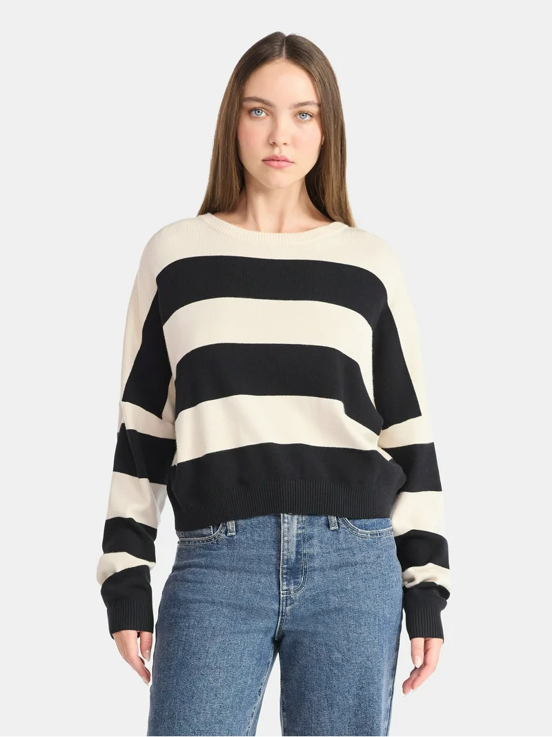 No Boundaries Striped Sweater, Lightweight, Women's | Walmart (US)