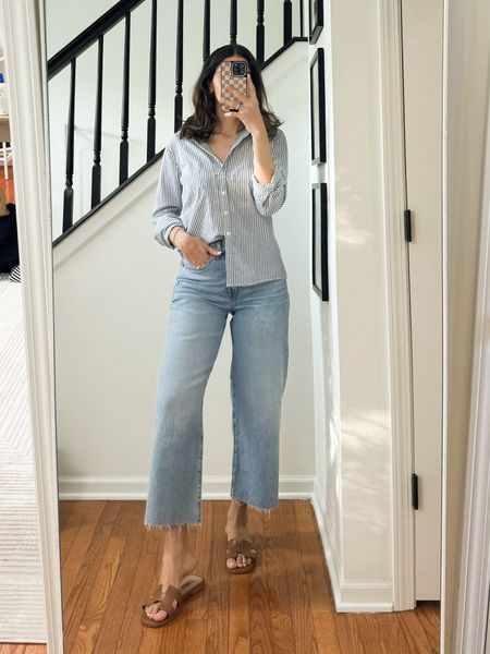 Casual spring look with wide leg jeans and a button down shirt
Jeans are tts, wearing size 27
Shirt is tts. I’m wearing size smalll

#LTKFindsUnder50 #LTKFindsUnder100 #LTKStyleTip