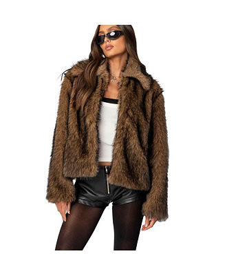 Edikted Womens Mob Wife Faux Fur Jacket - Macy's | Macy's