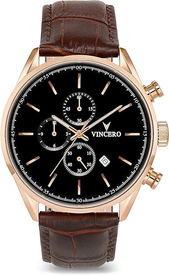 Vincero Luxury Men's Chrono S Wrist Watch - Top Grain Italian Leather Watch Band - 43mm Chronogra... | Amazon (US)