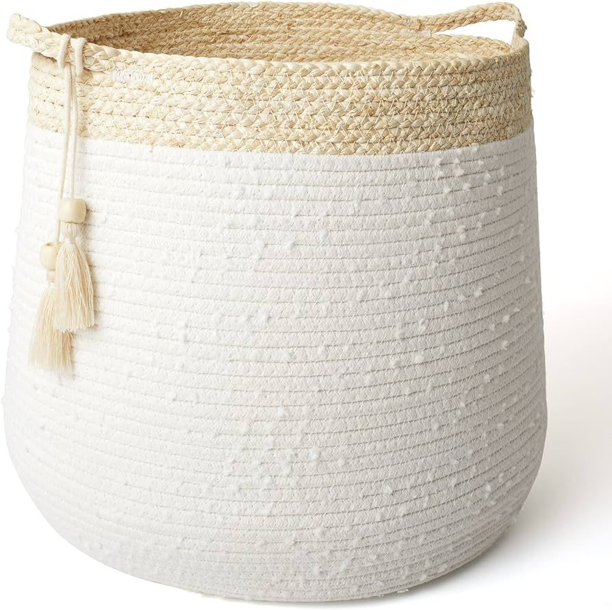 Rope Basket Woven Storage Basket - Laundry Basket Large 17.3x 15 x 14.1 Inches Cotton Blanket Org... | Amazon (US)