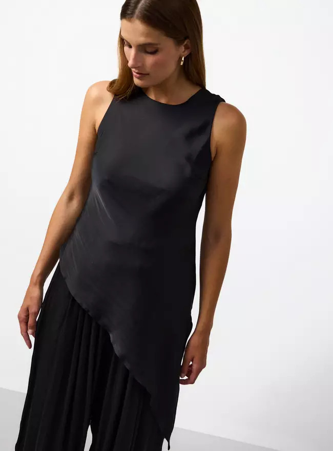 Buy Black Satin Asymmetric Hem Co-ord Top 6 | Tops | Tu | Tu Clothing