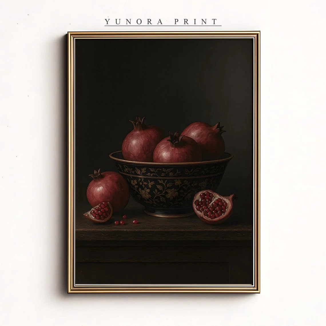 Dark Pomegranate Wall Art Print, Moody Kitchen Decor, Vintage Fruit Artwork Unframed Paper Print - Walmart.com | Walmart (US)