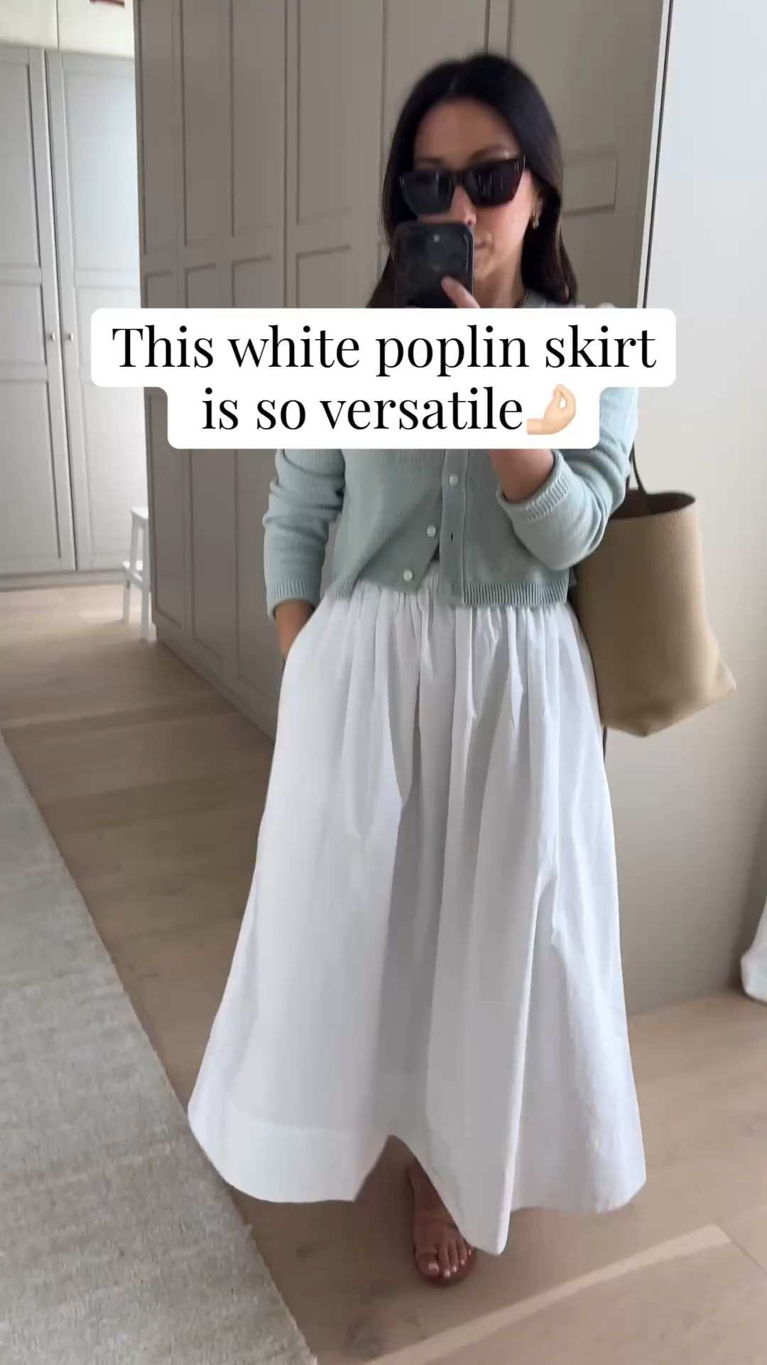 Love a crisp white poplin skirt for spring and summer- this one is so versatile. 

Aritzia cardigan xs
Aritzia skirt xs
Quince bucket bag
Ancient Greek sandals 35
Dorsey James necklace 15”
Electric Picks earrings

Petite style, spring outfits 2026, white skirt

#LTKmomlife #LTKootd #LTKPetite
