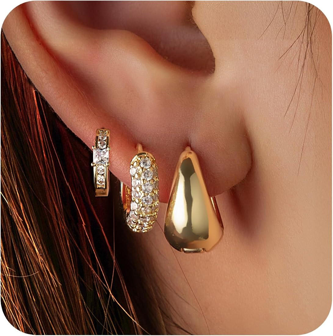 Gold Hoop Earrings For Women,14k gold Plated earrings for women trendy small lightweight chunky g... | Amazon (US)