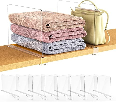 8 Pack Shelf Dividers, Acrylic Clear Closet Organizers and Storage Shelves for Purse Handbag Clot... | Amazon (US)