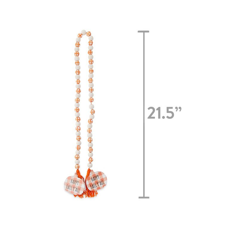 WAY TO CELEBRATE Fall 3' White/Orange Check Wood Bead Garland with Pumpkin &  Tassel Accent | Walmart (US)