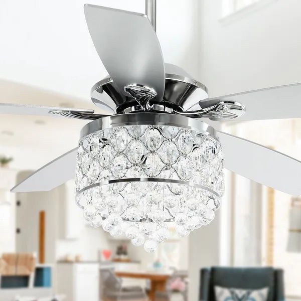 Chrome/ Crystal 4-light Chandelier/ Ceiling Fan with Remote | Bed Bath & Beyond