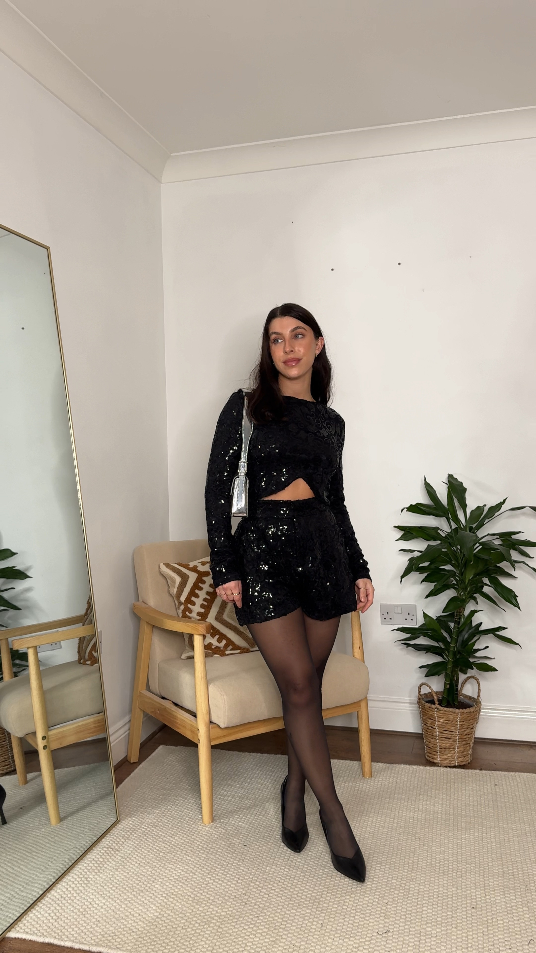 Festive season, sequins, sequin shorts, sequin top, mini shorts, in the style, faux leather shorts, jumpsuit, all black outfit, chic outfit, party wear, party season, Christmas outfit, new years outfit, sequin bralette, mesh jumpsuit, work party outfit

#LTKpartywear #LTKuk