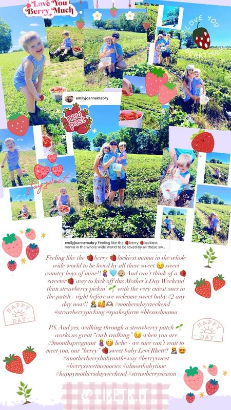 Feeling like the 🍓berry 🍓luckiest mama in the whole wide world to be loved by all these sweet 😉 sweet country boys of mine!!🤰🩵👶🏼 And can’t think of a 🍓sweeter🍓 way to kick off this Mother’s Day Weekend than strawberry pickin’ 🌱 with the very cutest ones in the patch - right before we welcome sweet baby #2 any day now!! 🤱🥰🫶🏽 #mothersdayweekend #strawberrypicking #spakesfarm #blessedmama 

PS. And yes, walking through a strawberry patch 🌱 works as great “curb walking” 😉 when you are #9monthspregnant 🤰🤭 hehe - we sure can’t wait to meet you, our “berry” 🍓sweet baby Levi Rhett!! 🤱😍 #anotherberrybabyontheway #berrysweet #berrysweetmemories #almostbabytime #happymothersdayweekend #strawberryseason

#LTKBaby #LTKFamily #LTKBump
