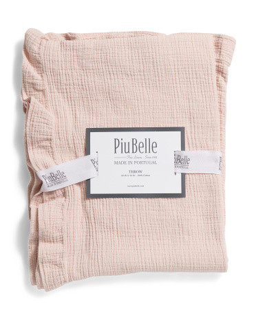 Made In Portugal Solid Ruffle Trim Throw | TJ Maxx