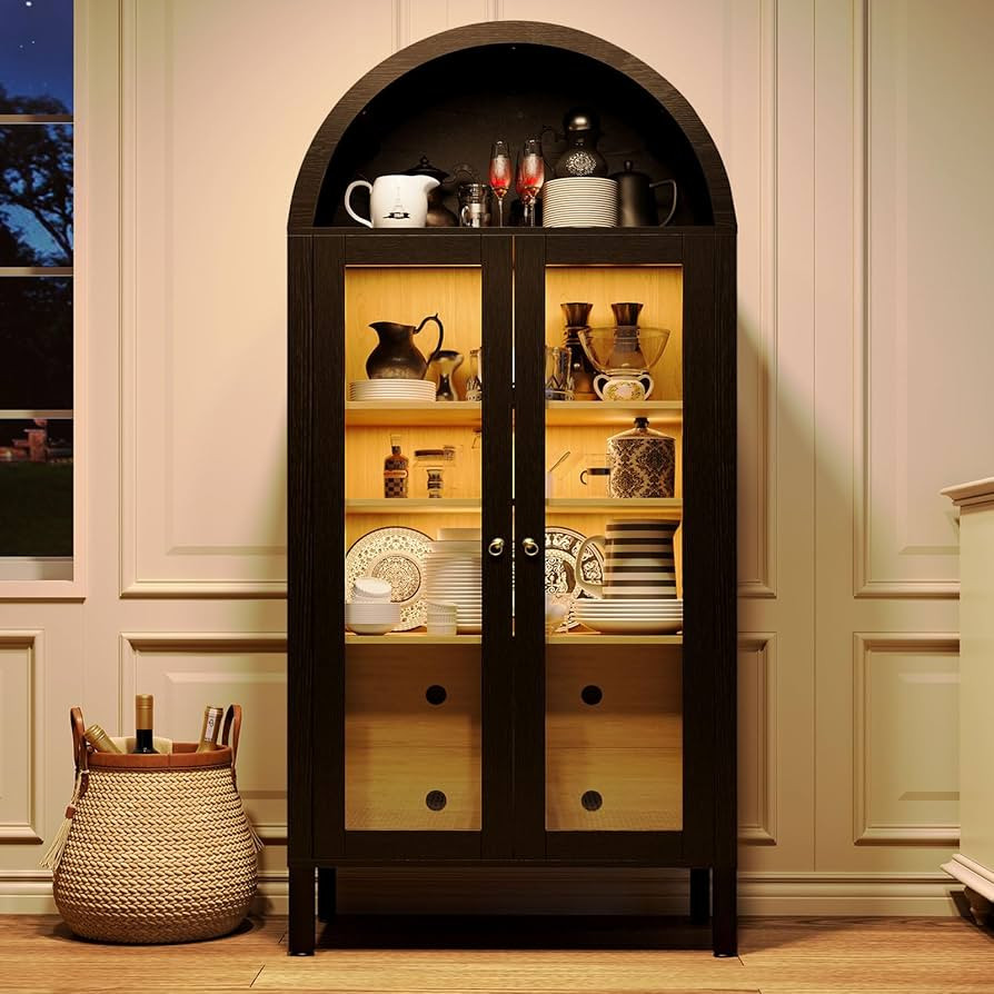 71.26" Tall Arched Kitchen Pantry Cabinet, Hutch Cabinet with Storage with 2 Large Drawers and Ad... | Amazon (US)