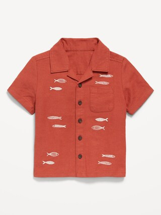 Short-Sleeve Embroidered Linen-Blend Shirt for Toddler Boys | Old Navy (US)