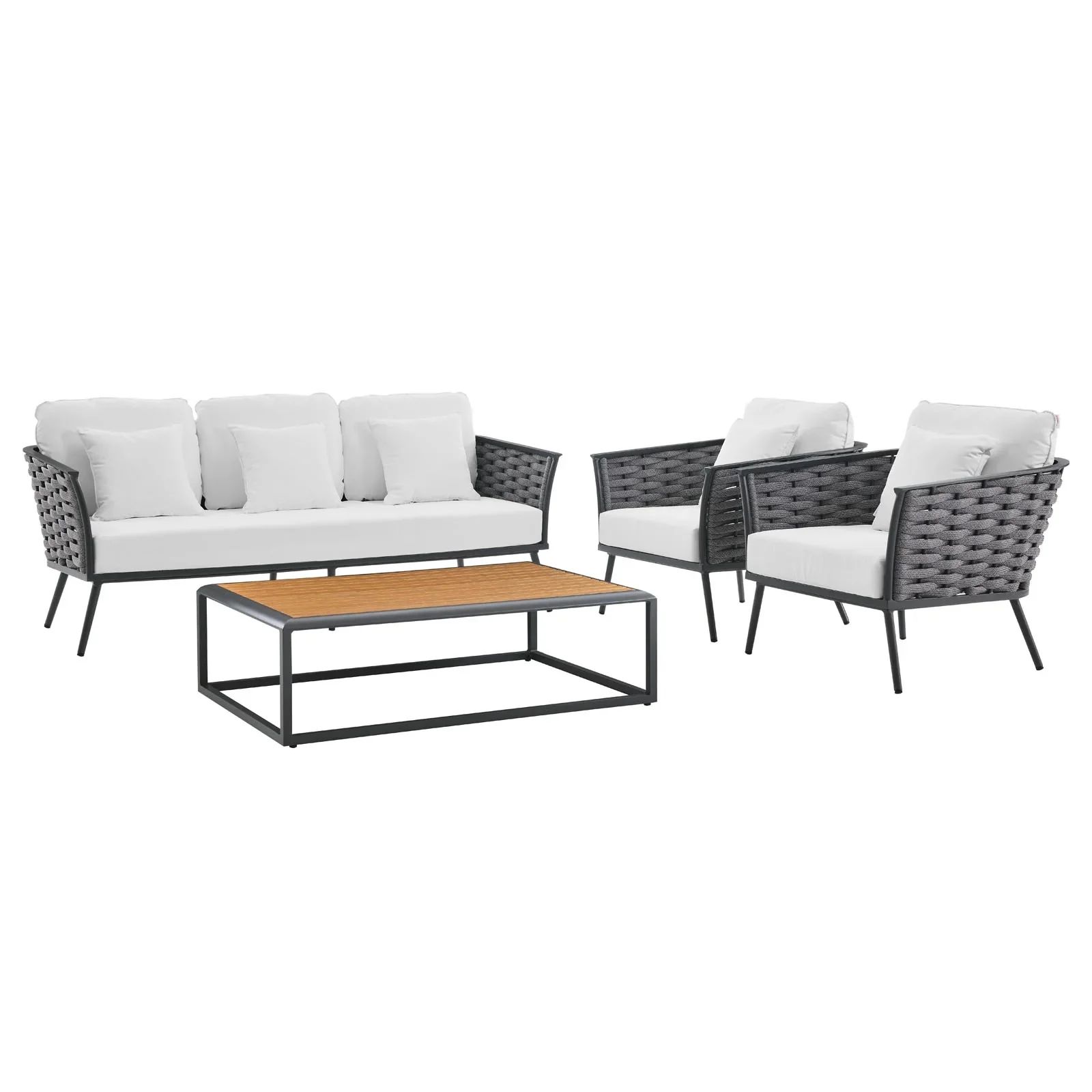 Modway Stance 4 Piece Outdoor Patio Aluminum Sectional Sofa Set in Gray White | Walmart (US)