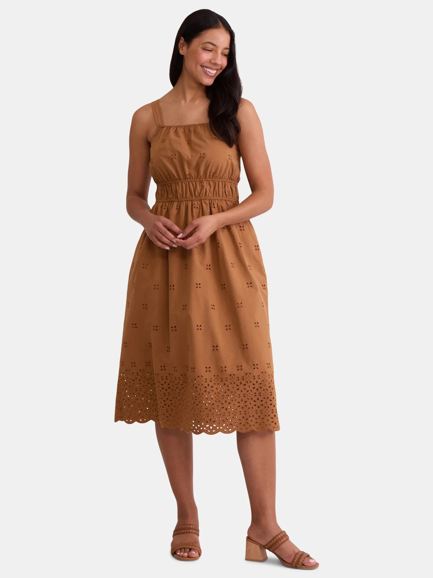 Time and Tru Women's Midi Eyelet Dress, Sizes XS-XXXL | Walmart (US)