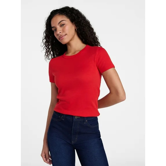 Time and Tru Women's Ribbed Tee with Short Sleeves, Sizes XS-XXXL | Walmart (US)