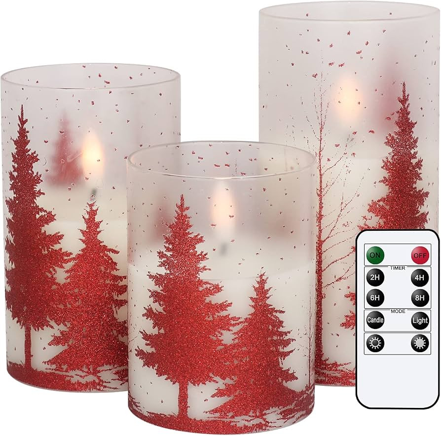 Red Christmas Tree Glass Flameless Candles with Remote and Timer | Amazon (US)
