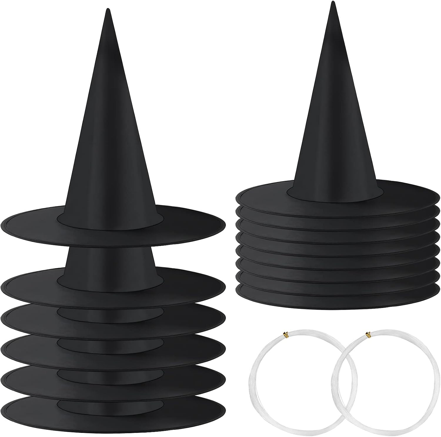 LeeLoon Witch Hat, 14 Pack Halloween Hanging Witch Hats with 200 Feet Hanging Rope, Witch Costume Accessory for Halloween Party Yard Decoration and Carnivals - Black | Amazon (US)