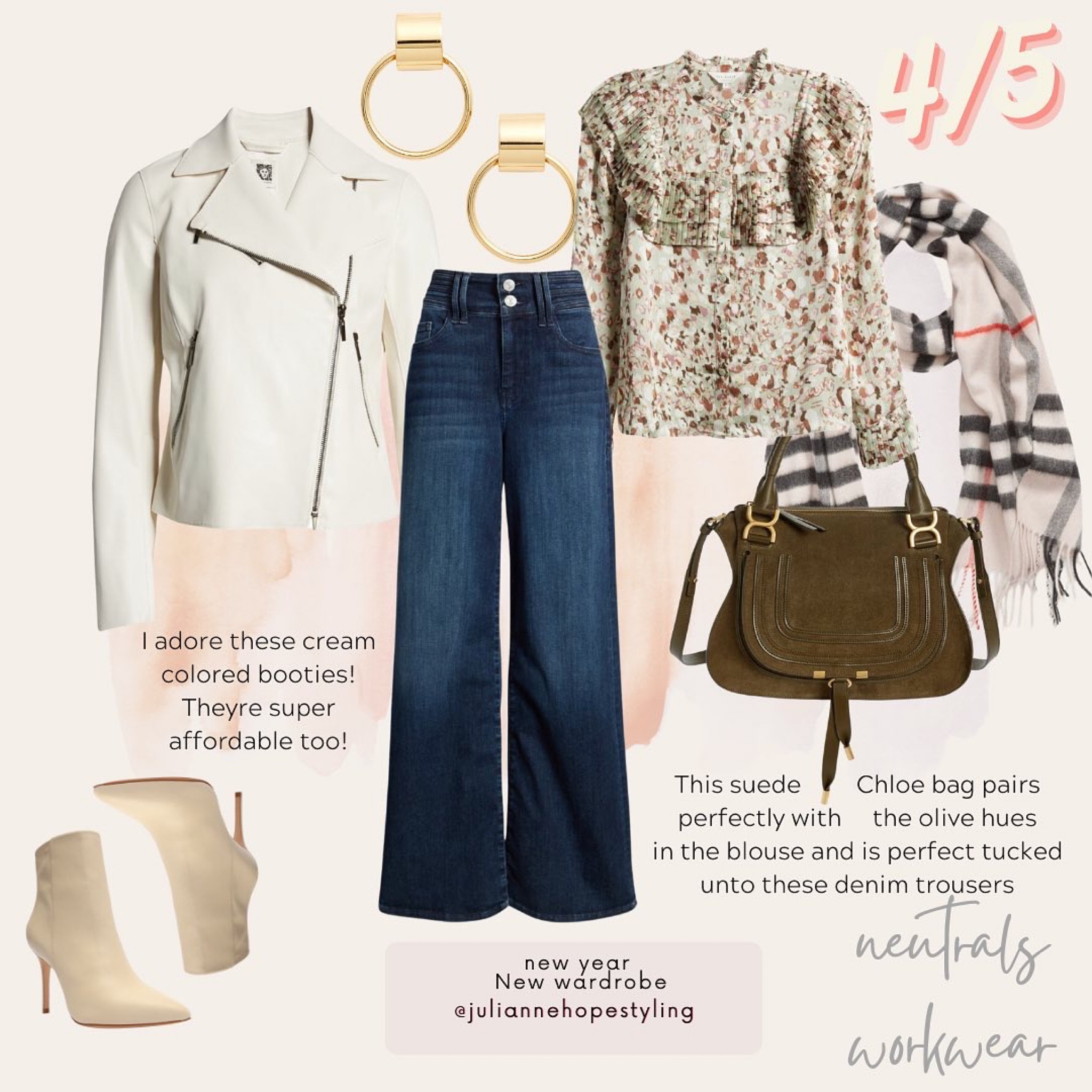 Workwear, business casual, neutral style, Burberry scarf, Chloe bag, Moto jackets 