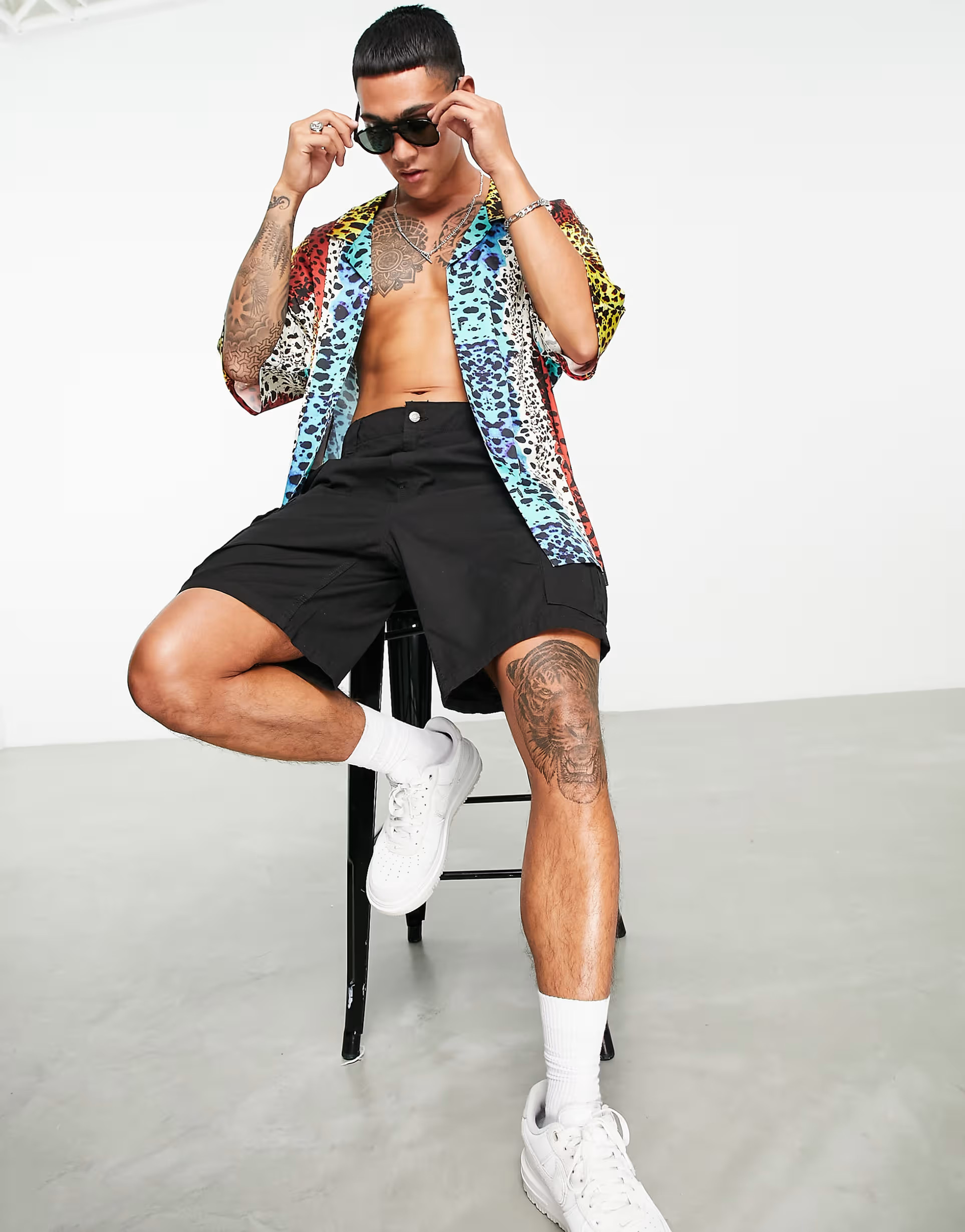 ASOS DESIGN dropped shoulder oversized revere satin shirt in animal print | ASOS (Global)