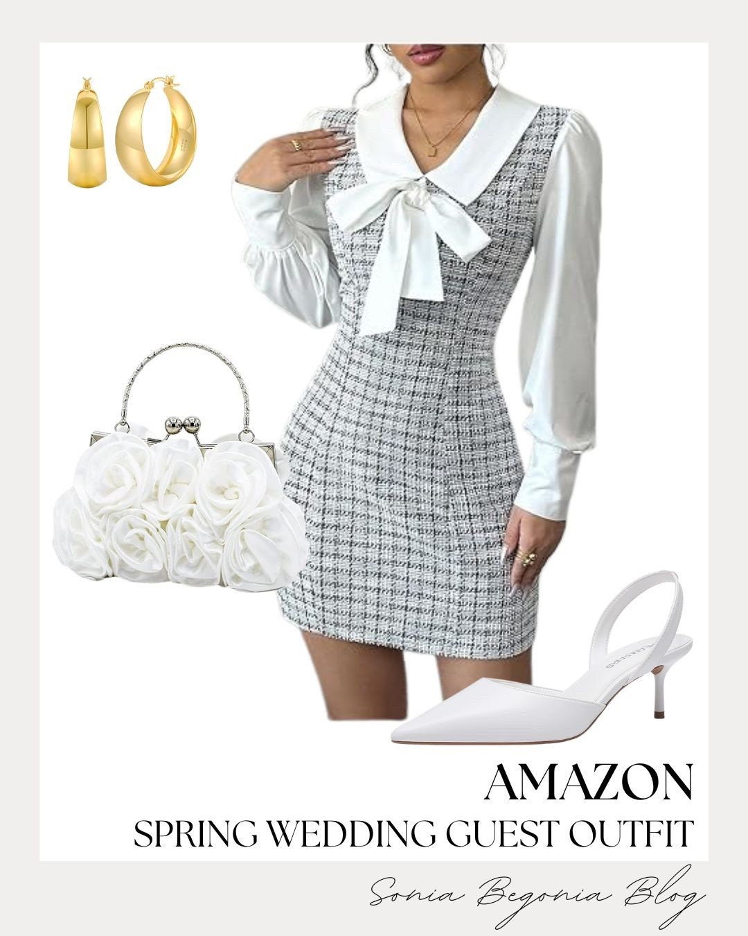 This Amazon find is the perfect blend of sophisticated and sweet! I love the tweed texture paired with that statement white bow collar. It’s such an elegant choice for a spring wedding guest look or a fancy brunch with the girls. 🥂

I completed the outfit with white pointed-toe heels and a stunning floral textured clutch to keep it fresh and feminine. Gold hoops add just the right amount of polish. 🤍

#AmazonFinds #WeddingGuestStyle #TweedDress #SpringOOTD #ClassyStyle #AmazonFashion

#LTKWedding #LTKootd #LTKSeasonal