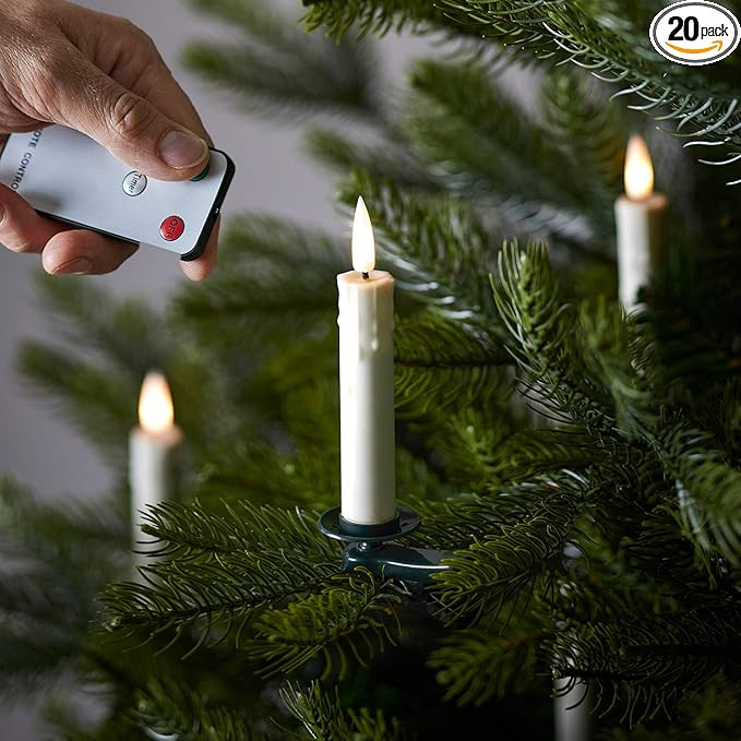 Lights4fun, Inc. 20 PCS Christmas TruGlow Ivory Wax Flickering Flameless Christmas Tree Candles B... | Amazon (US)