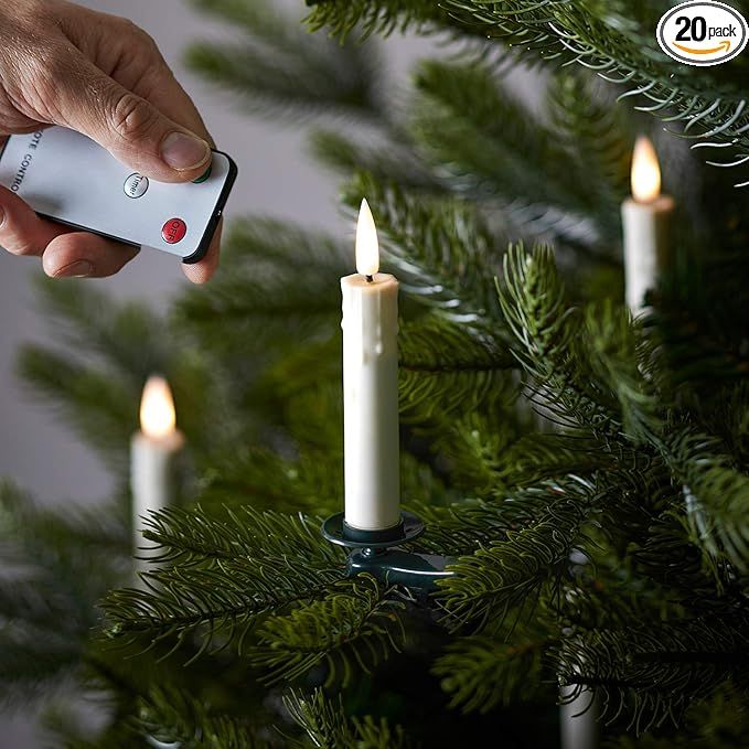 Lights4fun, Inc. 20 PCS Christmas TruGlow Ivory Wax Flickering Flameless Christmas Tree Candles B... | Amazon (US)