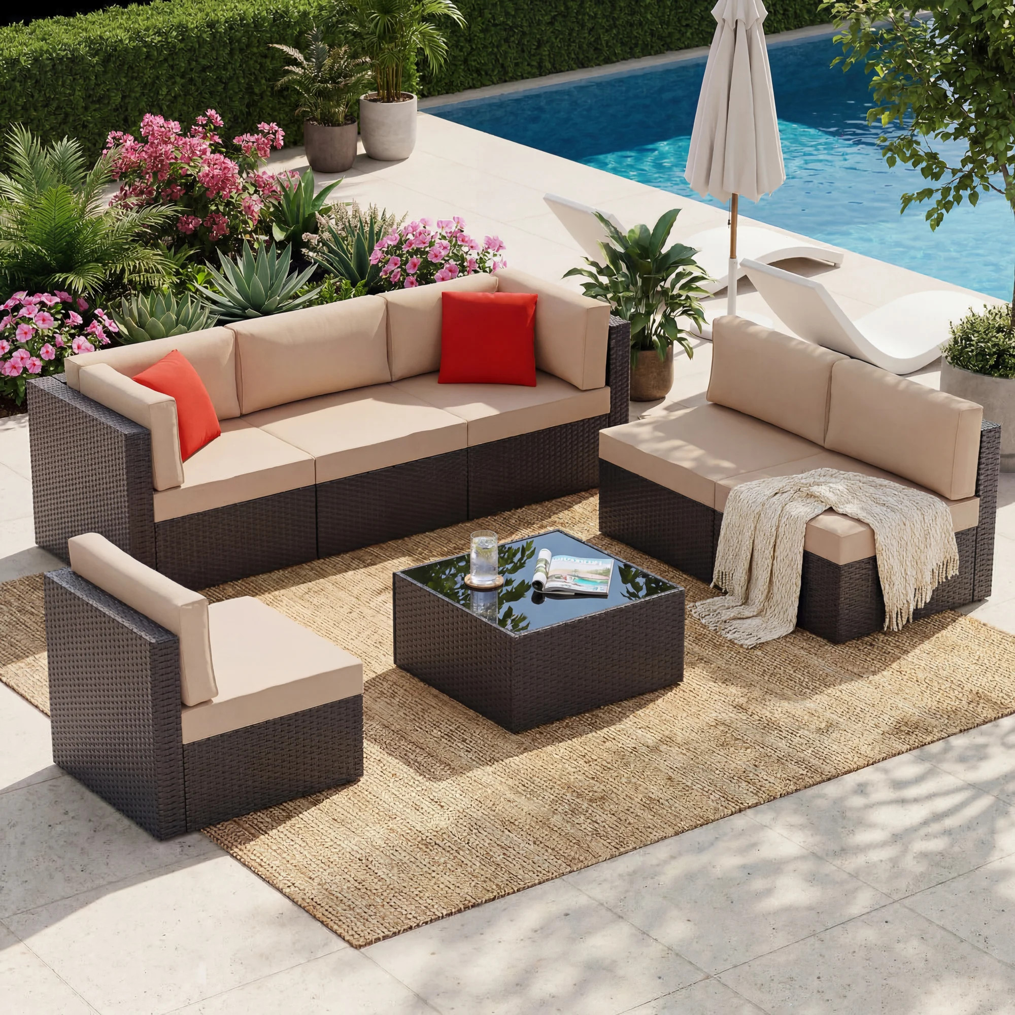 Modular 7 Piece Outdoor Rattan Seating Set For Patio Furniture | Wayfair North America