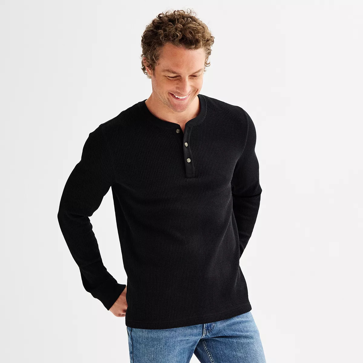 Men's Sonoma Goods For Life® Long Sleeve Waffle Henley Tee | Kohl's