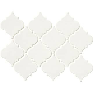 Whisper White Arabesque 10-1/2 in. x 15-1/2 in. x 8 mm Glossy Ceramic Mesh-Mounted Mosaic Wall Ti... | The Home Depot