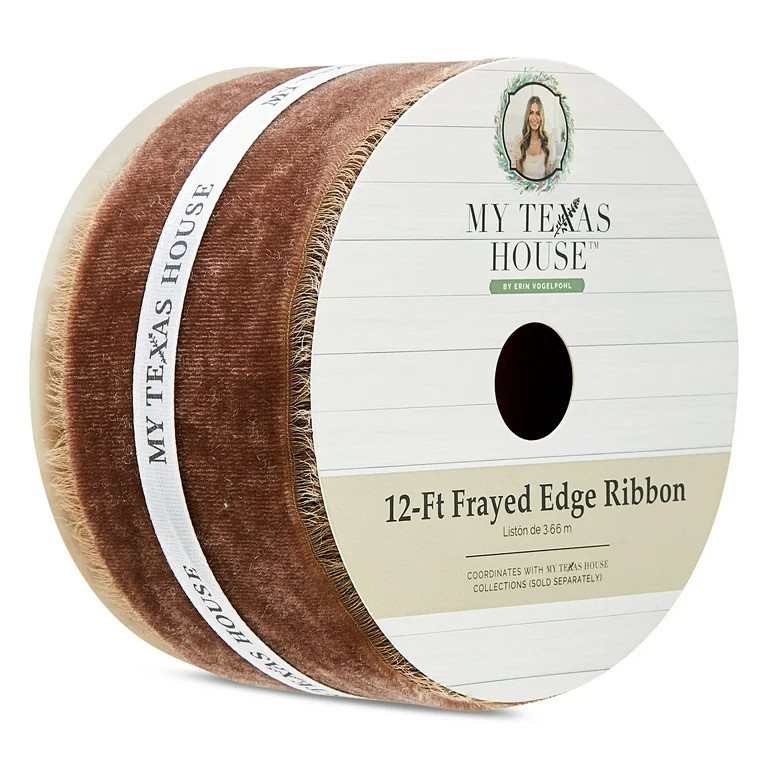 Brown Frayed Edge Christmas Ribbon, 12', by My Texas House | Walmart (US)