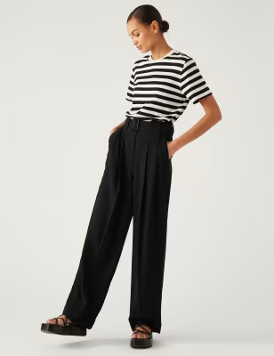 Belted Relaxed Straight Trousers | Marks & Spencer (UK)