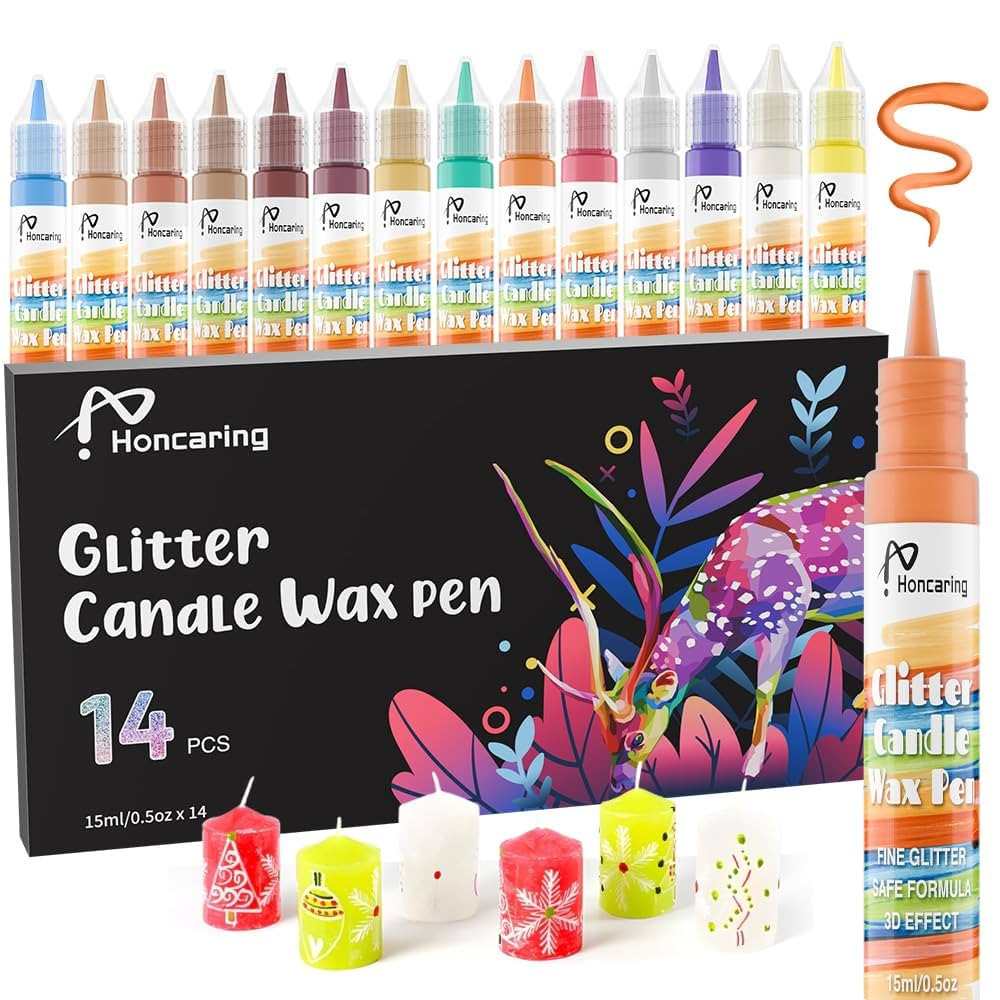 Candle Wax Pen, Easy to Use Glitter Painting Pen, 14 Glitter Colors Set for Candle Blessing Writi... | Amazon (US)