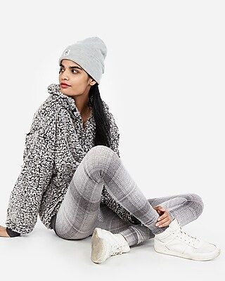 Express One Eleven Brushed Plaid Cozy Leggings | Express