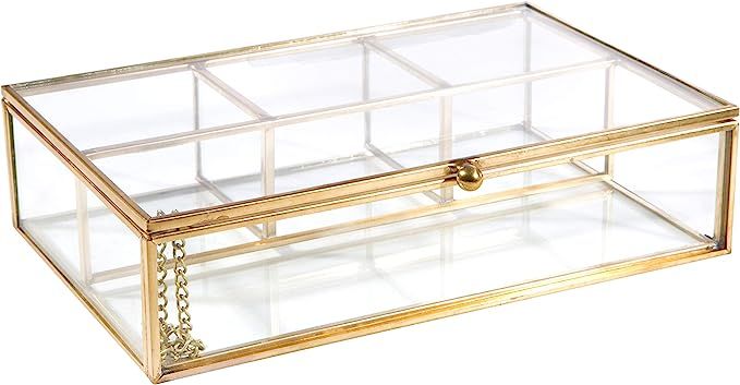 Home Details Vintage Mirrored Bottom Glass Keepsake Box Jewelry Organizer, Decorative Accent, Van... | Amazon (US)