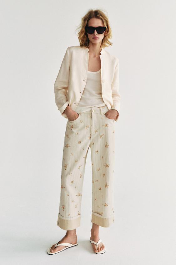 ZW COLLECTION MID-RISE TAPERED FLORAL JEANS | Zara US