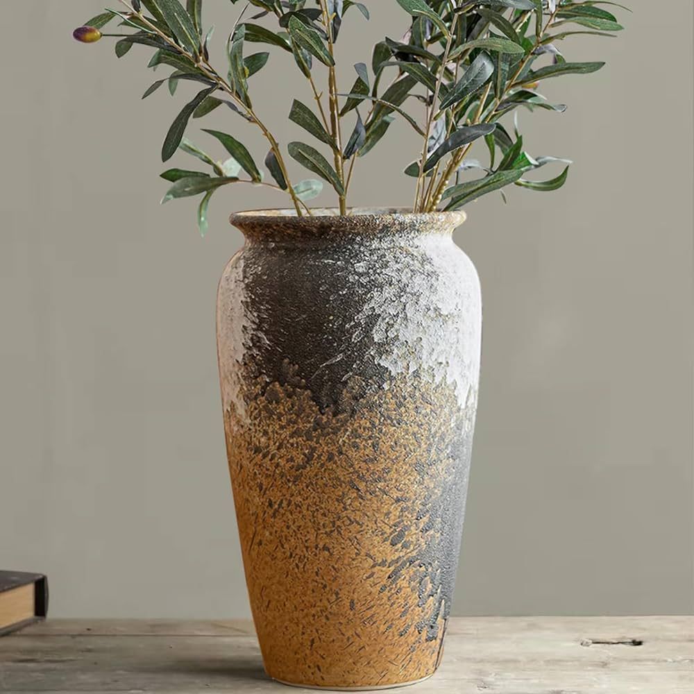 Rustic Ceramic Floor Large Vase for Farmhouse Decor, Pottery Clay Tall Terracotta Vase for Flower... | Amazon (US)