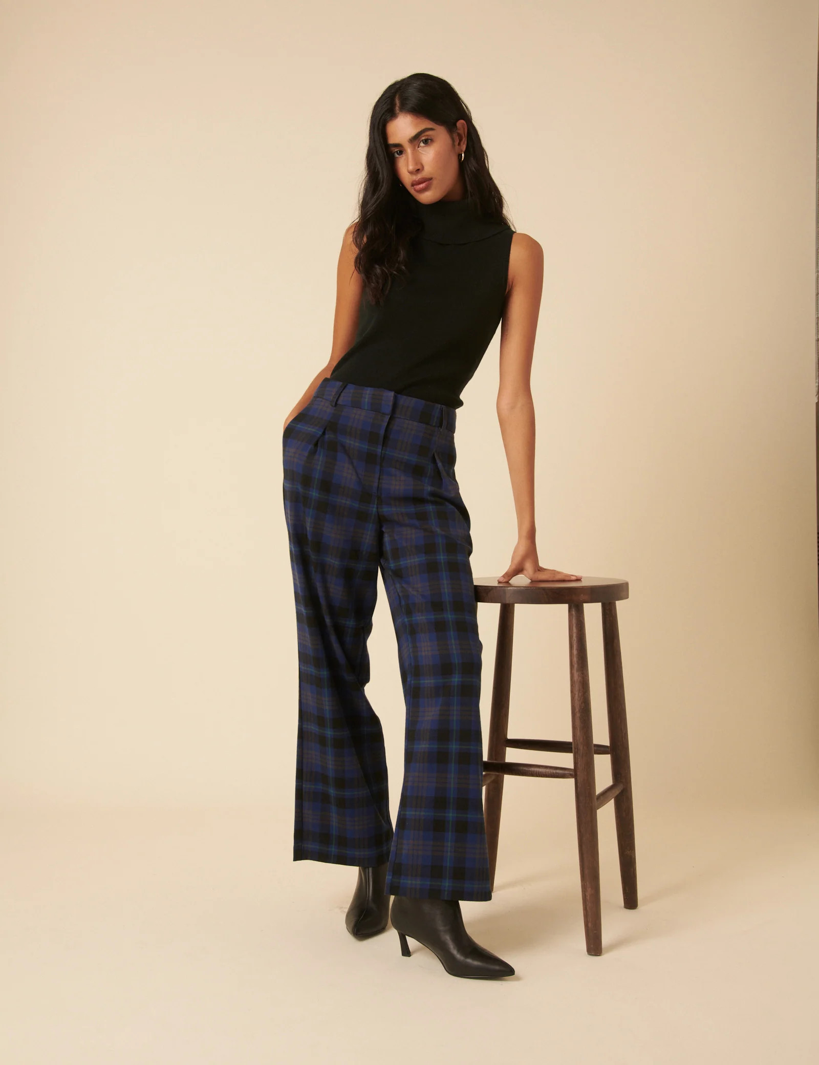 Navy Check Tailored Trousers | Nobody's Child