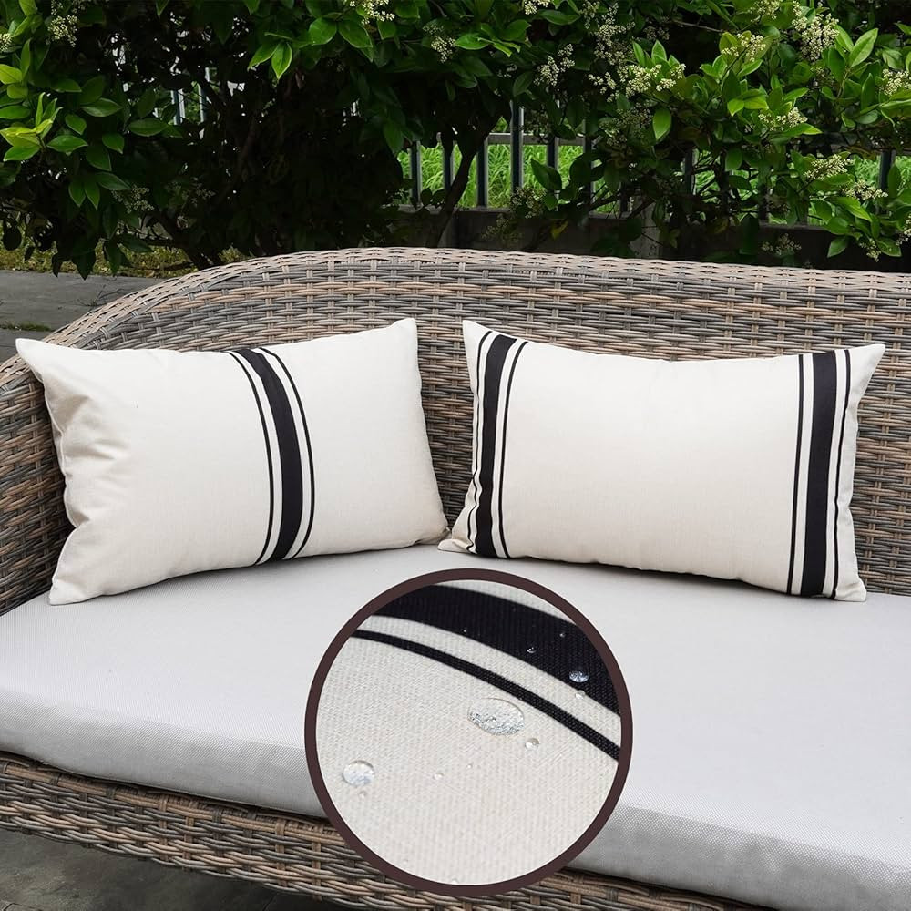 ONWAY Outdoor Pillow Covers Waterproof 12X20 Set of 2 Lumbar Throw Pillow Cover Beige and Black S... | Amazon (US)