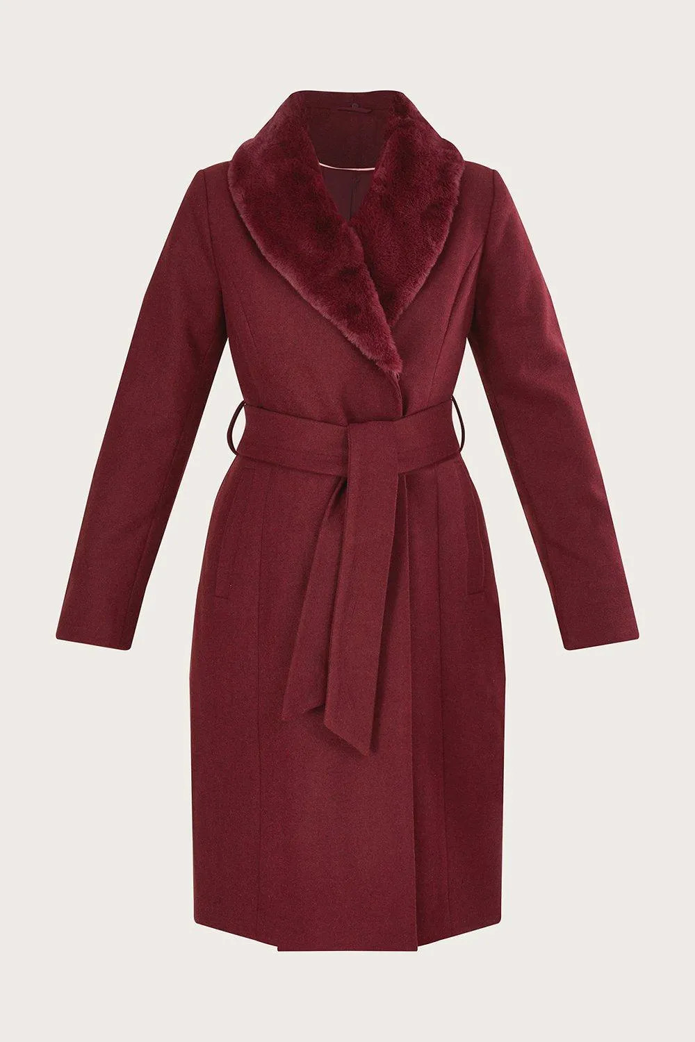Jackets & Coats | 'Rufus' Fur Collar Belted Coat | Monsoon | Debenhams UK